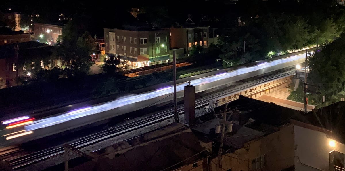 Evanston and L train at night