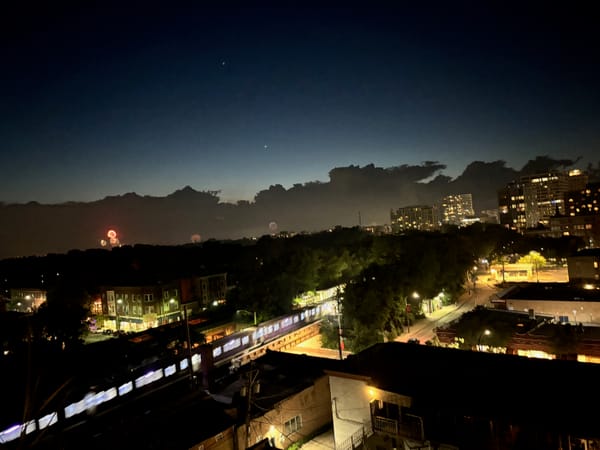Evanston Illinois at night. CTA Purple line.
